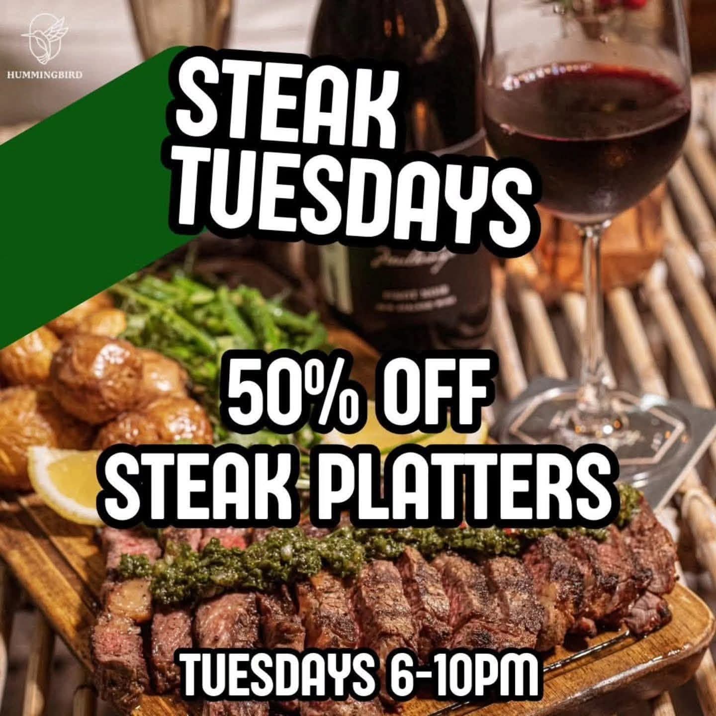 Steak Tuesdays tại Hummingbird Hà Nội: giảm 50% đĩa bò nướng dùng chung vào Thứ Ba, 18:00–22:00.