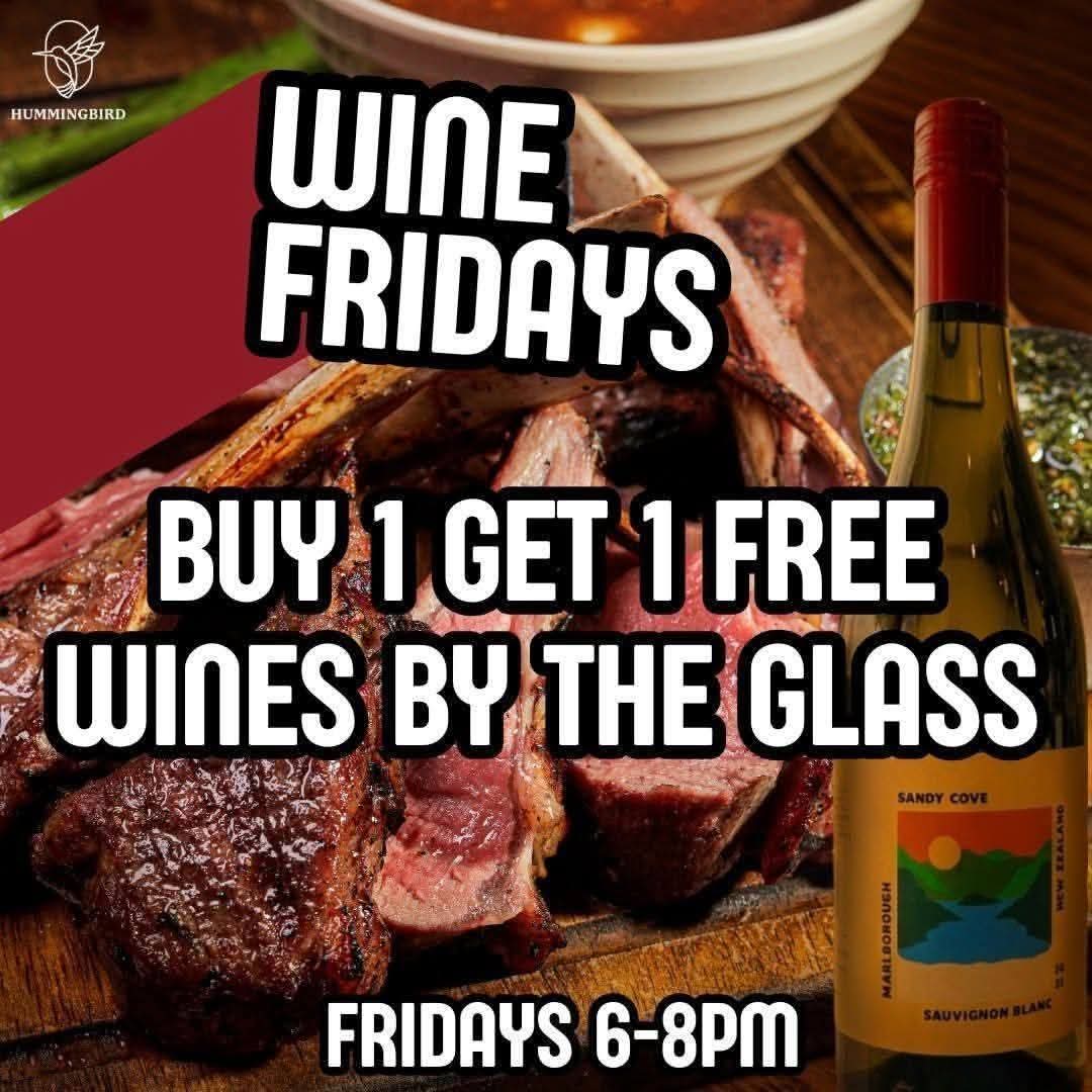 Wine Friday tại Hummingbird Hà Nội: mua một tặng một rượu vang theo ly vào Thứ Sáu, 18:00–20:00.